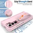 for Samsung Galaxy Z Fold 5 Hand Strap Case, Built-in Screen Protector & Hinge Protection & Camera Cover Kickstand, Military Grade Full Body Shockproof Protective, Pink