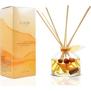 LOVSPA Reed Diffuser Set, Pumpkin Vanilla Chai Scented Oil Diffuser with Sticks, Home Fragrance Accessories for Bathroom Shelf Decor, Aroma Diffusers for Home or Office Fall Decor, USA Made