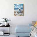 Framed Blue Ocean Beach Canvas Wall Art Coast Seashell Starfish painting Decor Pictures Blue Seaside White Daisy Posters Prints for Modern Coastal Themed Home Decoration Bathroom Room Decoration (10"L x 8"W)