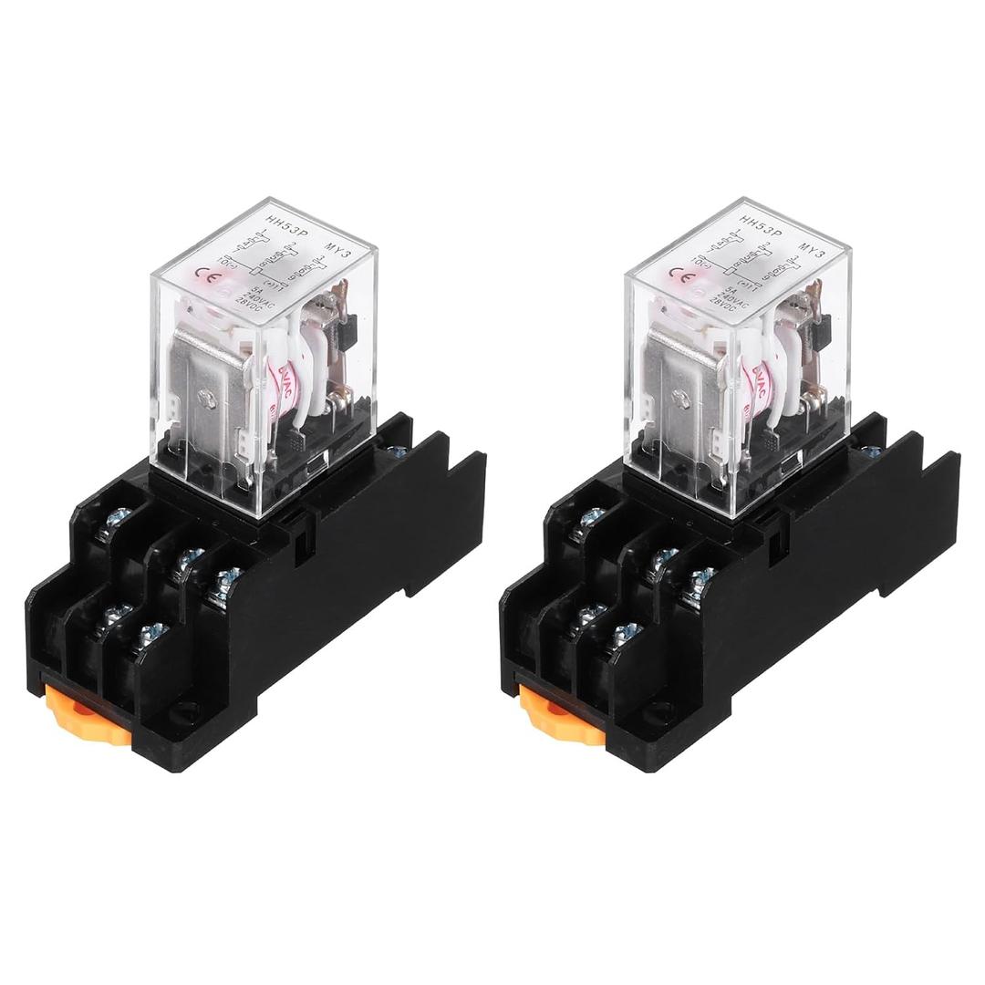 MECCANIXITY 2Pcs AC 6V Electromagnetic Power Relay, 11-Pin 5A Power Coil Relay with LED Indicator and Socket Base DPDT 3NO 3NC - MY3NJ for Industrial, Home Appliances and DIN Rail System