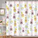 MEHOFOND Easter Shower Curtain,Pink Buffalo Plaid Bunny Rabbit Shower Curtains for Bathroom,Colorful Bows Bunny Rabbits Eggs Shower Curtain Bathroom Decor Sets with 12 Hooks, 72x72 in