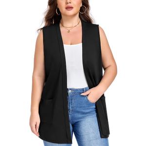 Actcat Plus Size Lightweight Sleeveless Cardigan for Women 2026 with Pockets Casual Soft Knit Duster Coat Vest with Cozy 3XL