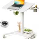 JYLH JOYSEEKER 28" Mobile Standing Desk, Height Adjustable Rolling Laptop Cart with 60 Tiltable Top & Storage Shelf, Stand up Desk on Wheels, Portable Workstation for Home Office, White