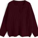 ZAFUL Womens Fall Cable Knit Sweaters Long Sleeve V Neck Chunky Casual Pullover Tops 2025 Fashion Clothes Winter Trendy (L)