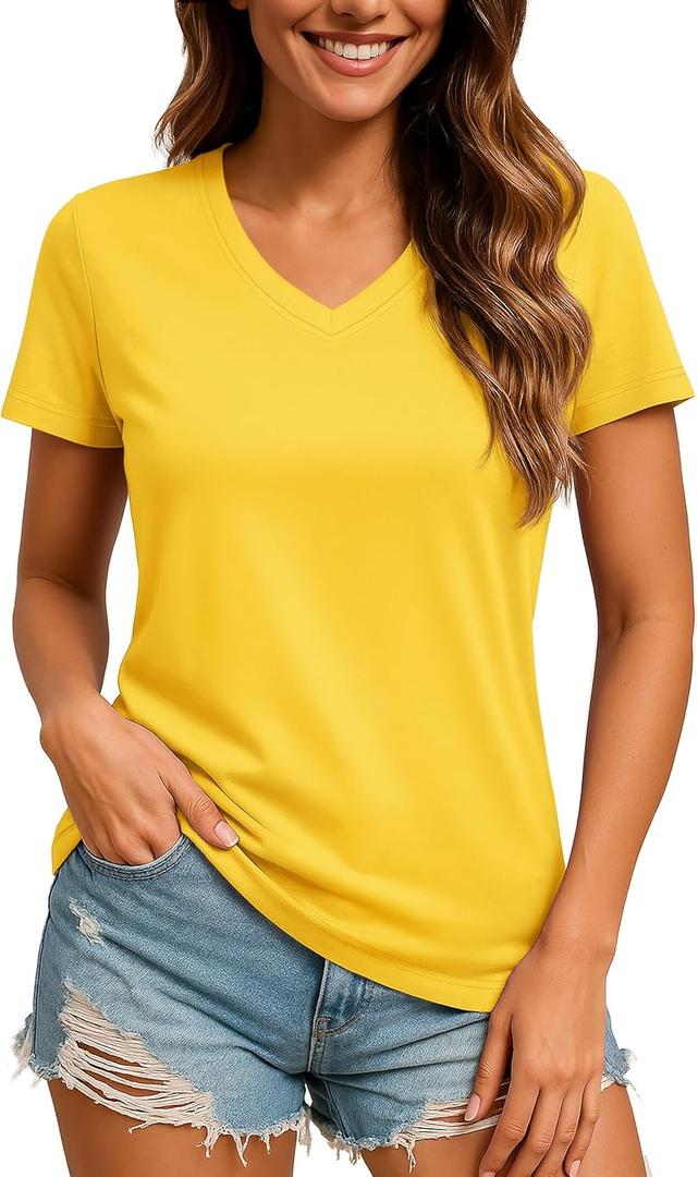 TACVASEN Women's V-Neck T Shirts Short Sleeve UPF 50+ Sun Protection Performance Quick Dry Athletic Workout Tee Tops (Yellow, XL)