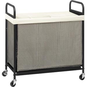 STORAGE MANIAC Rolling Laundry Hamper with Wheels 3-Section Laundry Sorter Rolling Laundrys Basket on Wheels with Removable Bag Clothes Hamper Laundrys Organizer Cart Bathroom Bedroom 120L Beige