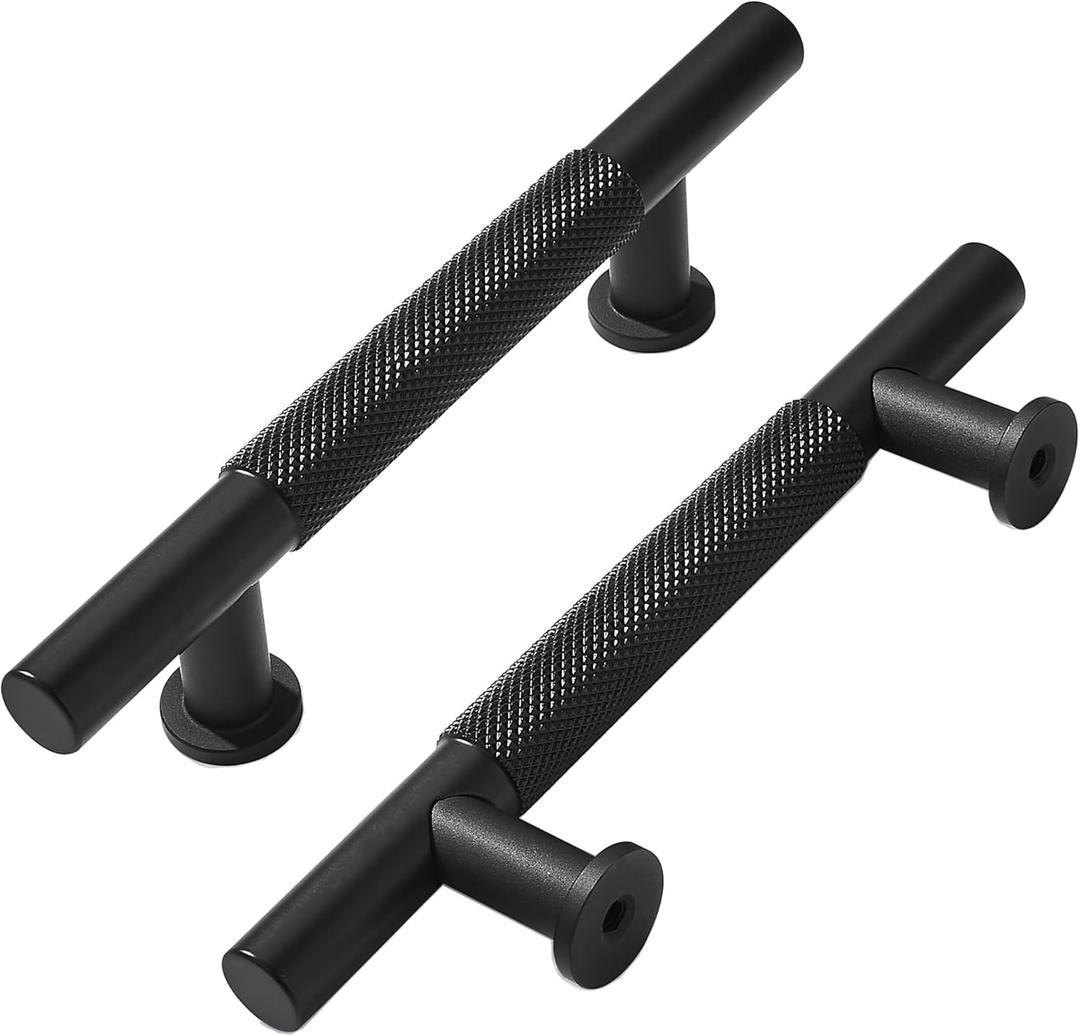 khtumeware 10 Pack 4 Inch(102mm) Drawer Handles Knurled Matte Black Cabinet Pulls Drawer Pulls Kitchen Hardware Kitchen Handles for Cabinets Cupboard Handles