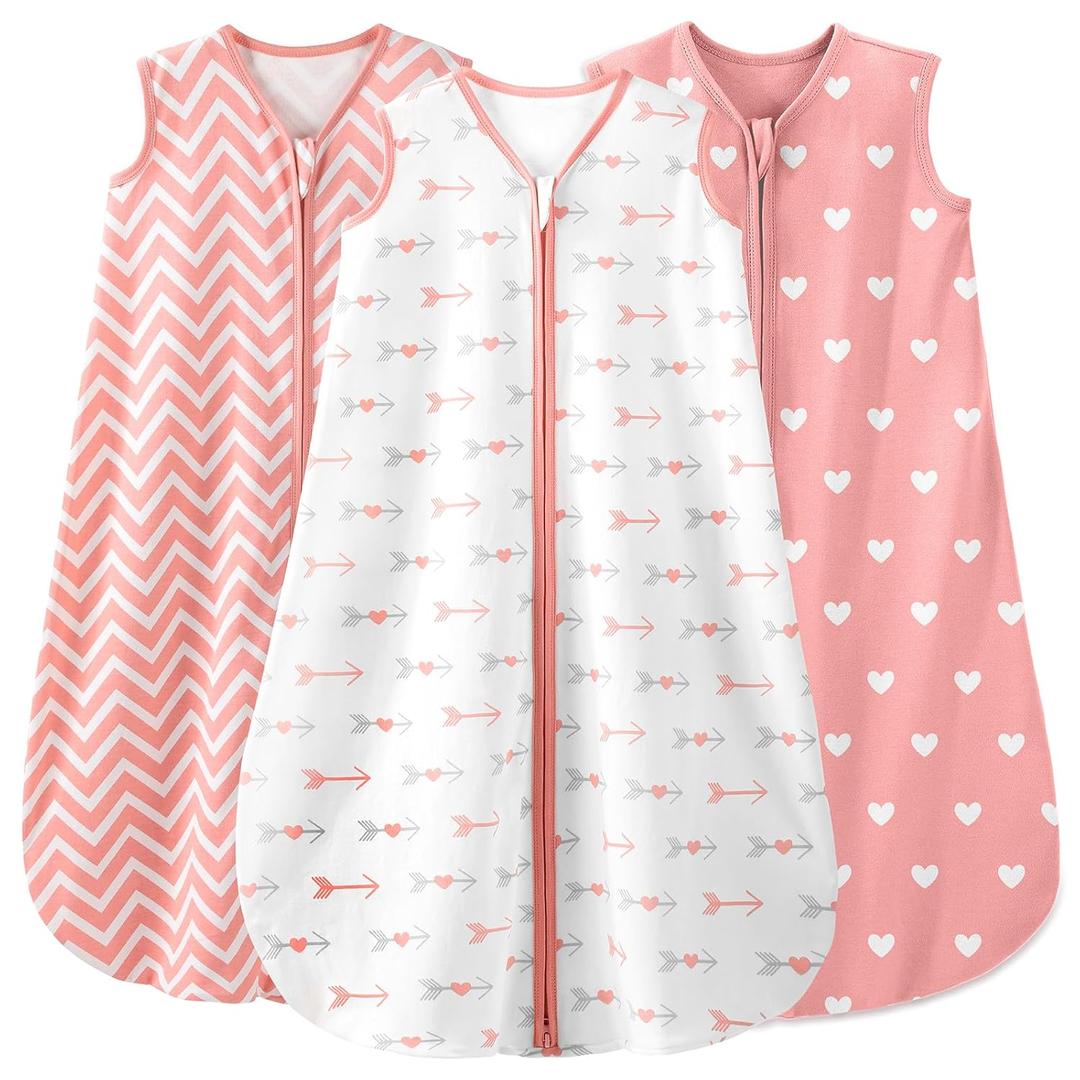 Yoofoss Baby Sleep Sack 0-6 Months Baby Wearable Blanket 100% Organic Cotton 2-Way Zipper TOG 0.5 Toddler Sleeping Sack, Lightweight Sleep Sacks for Babies(Small) (Pink Arrow)