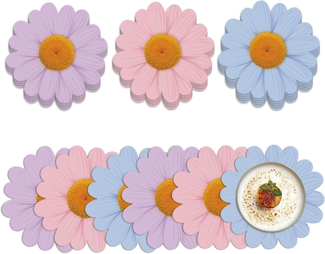 48 Pcs Daisy Floral Disposable Paper Placemats 13'' Spring Floral Placemats for Summer Tea Party Mothers Day Table Decor Vintage Flower Mats for Garden Dinner Wedding Birthday(Pastel Colors)
