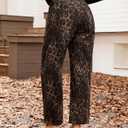 GRAPENT Barrel Jeans for Women Trendy High Waisted Pull On Wide Leg Cropped Leopard Cheetah Print Stretchy Denim Pants (Medium)