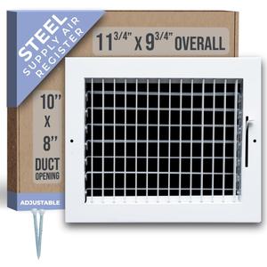 Fits 10x8 Duct Opening Steel Adjustable Air Supply Grille by Handua | Register Vent Cover Grill for Sidewall and Ceiling | White | Outer Dimensions: 11.75" X 9.75"