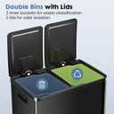 DUMOS Kitchen Trash Can, 2x8-Gallon Dual Trash Can with Lid, Stainless Steel Garbage Bin with 2 Removable Inner Buckets, Soft-Close Foot Pedal for Kitchen, Home, Office, Glossy Black