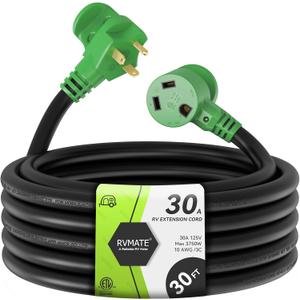 RVMATE 30 Amp 30 Feet RV Power Extension Cord with Easy Plug-in Handle, TT-30P to TT-30R, LED Indicator, 10 AWG, ETL Listed