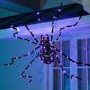 EAMBRITE Halloween Decorations Outdoor 5FT Bendable Scary Giant Spider with 83LT Purple Lights Black Fake Spider for Halloween Indoor Outdoor Yard Home Parties Creepy Decor