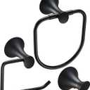 NEWRAIN 3-Piece Bathroom Hardware Set, Matte Black - Hand Towel Ring, Toilet Paper Holder, Robe Towel Hooks