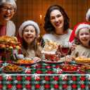 KALOR 3 Pack Christmas Tablecloth, 54 x 108 Inch Red Green Snowflake Large Disposable Table Cover, Waterproof Vintage Cloth for Party Decorations Supplies