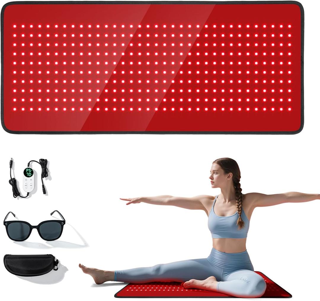 Red Light Therapy Mat for Full Body, Foldable 340 LEDs Near Infrared Light Therapy Pad, 660nm& 850nm 2in1 LEDs Light Blanket, High end Leather, 5 Power Levels UP to 65W, 29.6'x14''