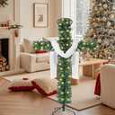 4.9 Ft Cross Christmas Tree, Foldable Artificial Christmas Tree with Lights & White Silk Scarf, Jesus Christ Catholic Cross Decor, Xmas Outdoor Decorations for Church Yard Living Room (Green)