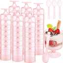 Nuogo 100 Pack 5 oz Clear Plastic Dessert Cups with Spoons Mini Disposable Appetizer Yogurt Parfait Cup for Mousse Dessert Puddings Ice Cream(Pink Color)