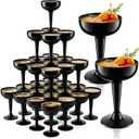 Domensi 40 Pcs Black Champagne Coupe Glasses Bulk 5 oz Plastic Disposable Champagne Flutes Wedding Cocktail Cup for Wedding Engagement Birthday 2026 Graduation Party