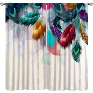 Colourful Peacock Feather Curtains for Girls, Beautiful Colourful Mysterious Fantasy Peacock Bird Animal Feather Flower Window Drapes Print for Kids Girls Bedroom Living Room (No size)
