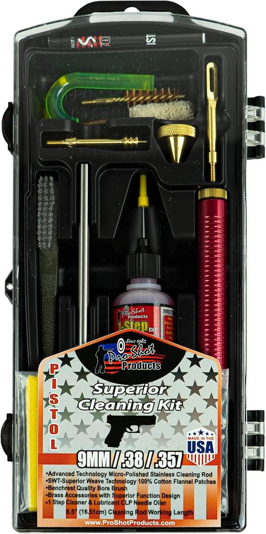 Pro-Shot Gun Cleaning Kits: Universal, Rifle, Pistol, and Shotgun Cleaning Kits with Premium Stainless Micro-Polished Rods, Brushes, Jags, Patches, CLP & Grease  Made in USA