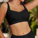 Women's Twist Front Bikini Top Large Bust Sporty Padded Swimsuit Bathing Suit Tops Only (Black, S)