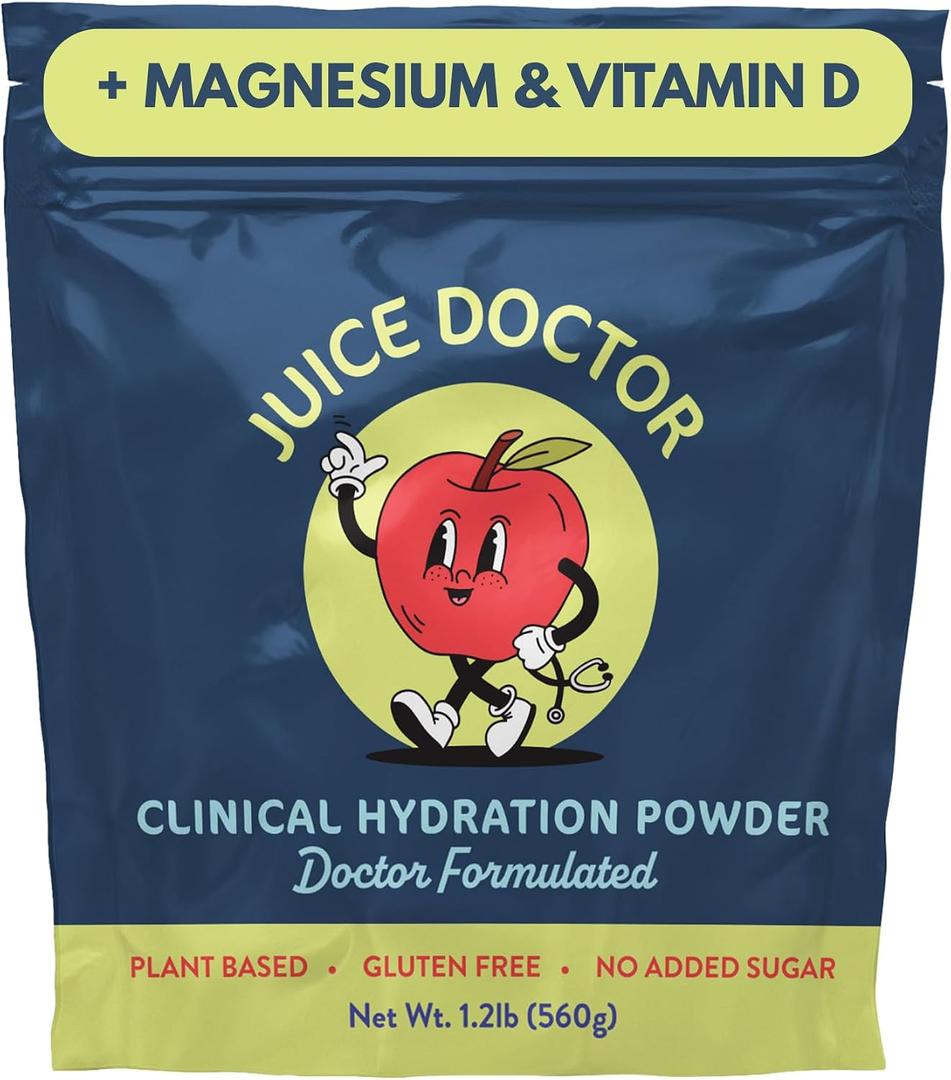 2 x Hydration Powder Made with Apple Juice Powder, Magnesium Citrate, Vitamin D Family Friendly Electrolyte Powder Drink Mix for Men, Women, and Children, by Juice Doctor, 1.2lb (560g / 28 Servings)