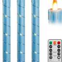 Da by 3 Pcs Flickering Flameless Battery Operated Taper Candle-Window Candles with Remote and Time-LED 3D Dynamic Flame-9.6 Inches for Wedding, Party,Home Decoration-Blue