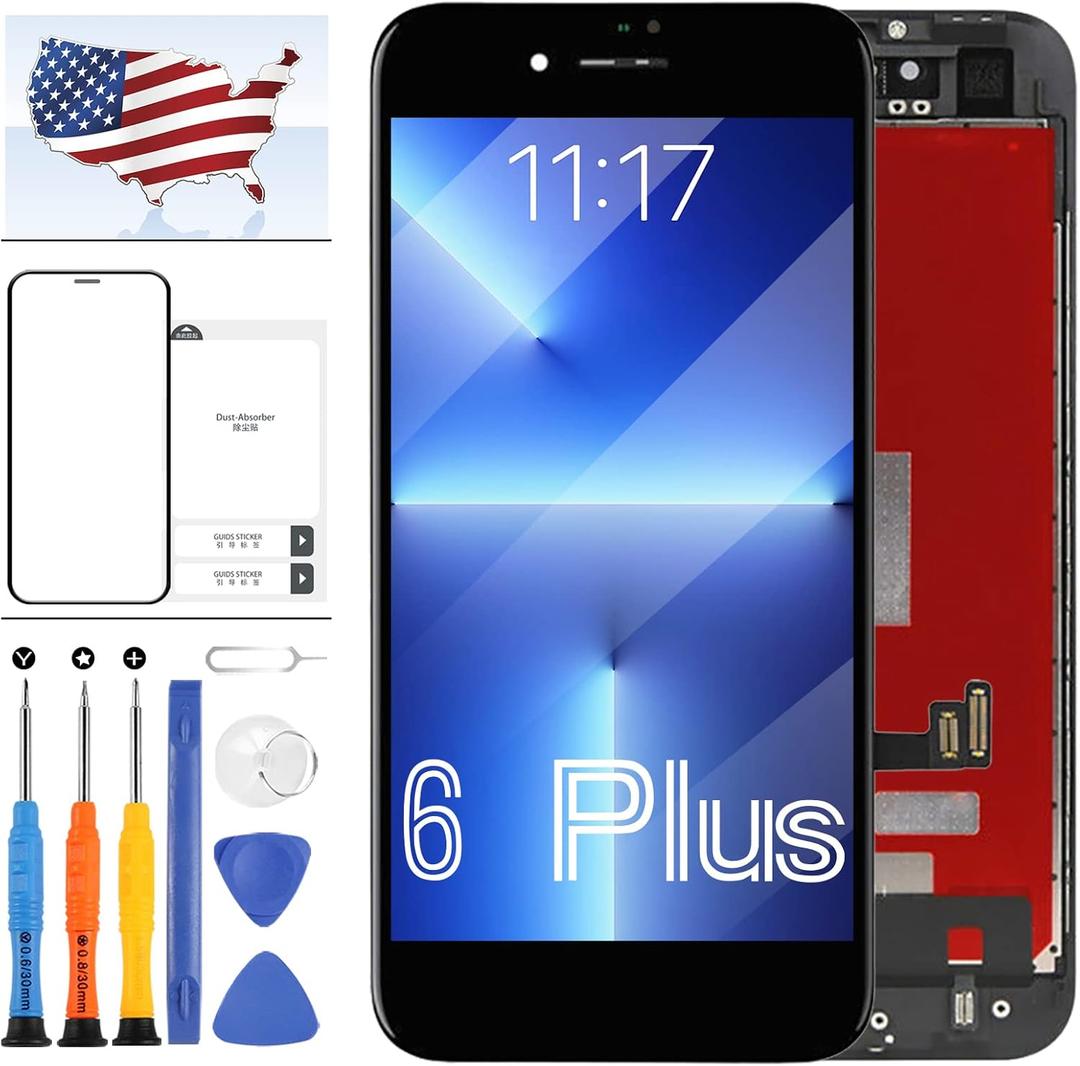 Original 5.5 inch LCD Screen for iPhone 6 Plus Screen Replacement for iPhone 6 Plus A1522 A1524 LCD Display Full HD Touch Digitizer Assembly OEM Repair Kit with Tools(Black)