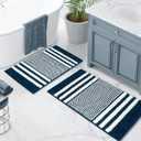 Tindbea Bathroom Rugs Set 2 Piece, Extra Soft and Absorbent Fluffy Striped Chenille Bath Mat Rug Set, Non Slip Bathroom Floor Mat, Machine Washable (20" x 32" Plus 16" x 24", Navy Blue)