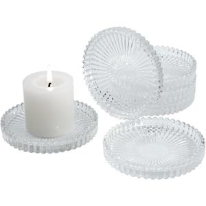 Candleholder Glass Candle Holder Plates Set of 6, Round Glass Candle Tray Plates for Dining Wedding Christmas Party Evening Light, Clear