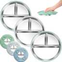 Bella's Friends Stainless Steel Toddler Plates Silicone Suction,3 Packs Non-Slip Baby Plates,Divided Portion,Food-Grade Silicone Plate for Kids,LEAD-FREE Dishwasher Safe, Green Blue Gray