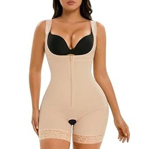 MERYOSZ Fajas Colombianas Shapewear for Women Tummy Control Bodysuit Faja Body Shaper with Zipper (Beige, Medium)