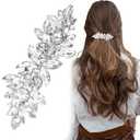 Joez Wonderful Rhinestone Hair Clips, Silver Bridal Hair Accessories for Women, Sparkly Crystal Hair Pins, Fancy Flower Hair Barrettes for Wedding, Bride, Long Hair (1 Pcs)