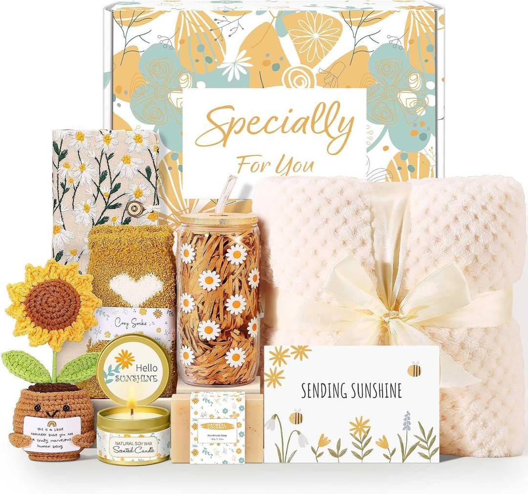 Self Care Gifts for Women Gift BasketsSending Sunshine Thinking of You Care Package Spa Gift Sets, Birthday Christmas Gifts for Women Best Friends Mom Sister Wife Grandma Her - Ivory