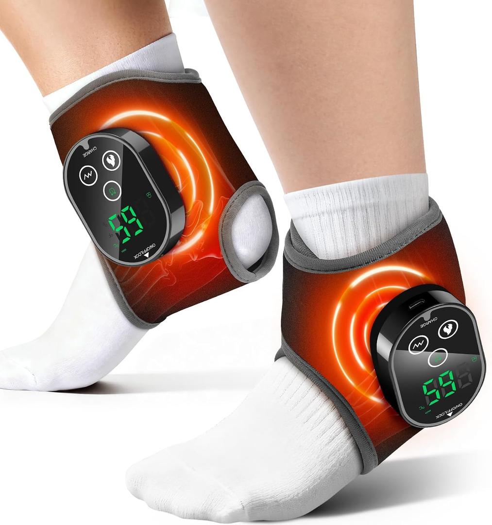 2-Pack Cordless Foot Massager for Neuropathy, Ankle Massager for Pain Relief, Feet Massager, HSA Eligible FSA, Ankle Heating Pad with Massage, 4 Heat Levels, 3 Massage, Black