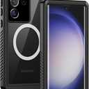 Lanhiem Magnetic for Samsung Galaxy S23 Ultra Case, IP68 Waterproof Dustproof, Built-in Screen Protector, Rugged Full Body Shockproof Cover for Galaxy S23 Ultra 5G 6.8 Inch, Black/Clear