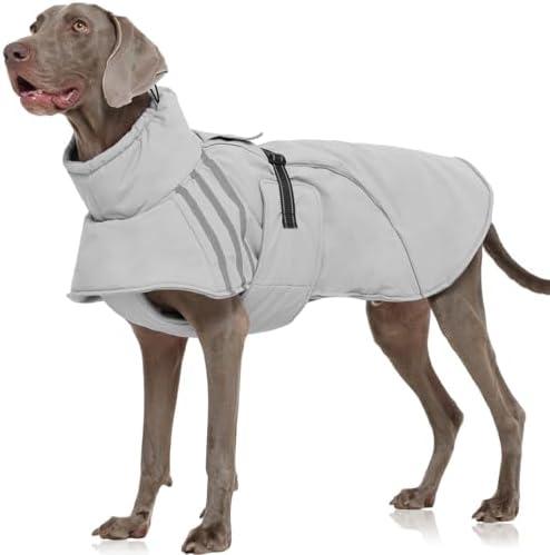 FUAMEY Dog Cold Weather Coats,Dog Winter Jackets for Large Dogs Warm Dogs Coat with Reflective Strips Waterproof Pet Snowsuit Thick Paded Pets Vest for Labrador Golden Retriever Grey 2XL