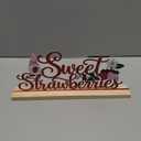Sweet Strawberries Summer Table Decorations Red Strawberries Metal Table Sign with Wooden Base Cute Summer Tiered Tray Decor Strawberry Tabletop Centerpiece for Kitchen Home Party Centerpieces