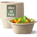Homestockplus 48 Oz Disposable Bowls - Heavy Duty and Compostable Bowl - Made from Sugarcane and Bamboo Fibers, Microwave Safe - Large Paper Bowl for Soup, Salad, Ramen, Popcorn, etc. [50 Pack]