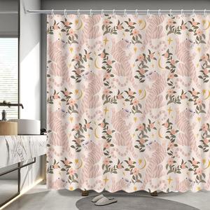 MEHOFOND Retro Tiger Shower Curtain Pink Floral Plant Shower Curtain for Bathroom Vintage Tiger Flower Shower Curtain Modern Art Bathtub Decor Fabric Waterproof Bath Curtain with 12 Hooks 72x72 Inch