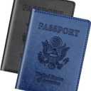 Herain Black & Dark Blue Passport Holder for Travel, Passport Cover Wallet Case 2 Pack Women Men Family Cruise Ship Essentials, Passports Book Holders Travel Vacation Must Haves