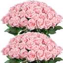 FOTEEWL 60 Pcs Artificial Rose Flower Realistic Faux Silk Roses Stem Fake Roses Bouquet for Flower Arrangement,Wedding Centerpieces,Party,Home Decorations (Pink)