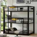 Metal Triple Bunk Bed with Built-in Ladder, Twin Over Twin Over Twin Bunkbeds with Full-Length Guardrail for Kids/Teen/Adults, No Box Spring Needed, Easy Assembly, Black
