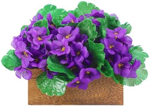 Suncalla 6 Pack Purple African Violet Artificial Silk Flower Bushes Individual Artificial Violet Flowers Houseplant