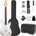 AODSK Electric Guitar with Amp Beginner Kit 39 Inch Solid Body Full Size,All Accessories,Digital Tuner,Six Strings,Four Picks,Tremolo Bar,Strap,Gig Bag,Starter kit (White-HSS)