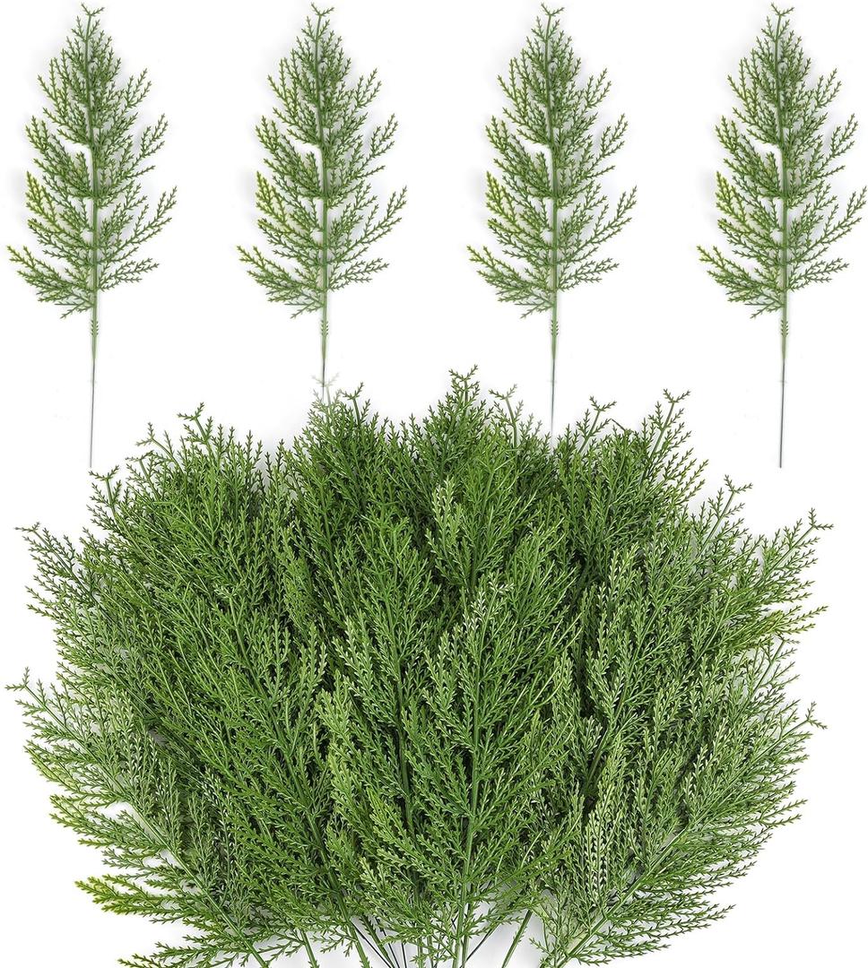 Hananona Artificial Pine Branches,40 Pcs Christmas Faux Cedar Stems, Artificial Faux Cedar Branches, Fake Christmas Greenery Pine Picks for Wreath Craft DIY Home Kitchen Decorations (40, Green)