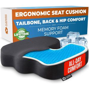 5 STARS UNITED Seat Cushion - Memory Foam&Cooling Gel Chair Cushion for Tailbone Pain Relief - Ergonomic Support for Coccyx, Sciatica & Butt - Office, Desk & Gaming Chair, Car Seat, Wheelchair, Black
