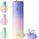 BOTTLE BOTTLE Insulated Water Bottle 24oz with Straw Lid and Handle for Sports Travel Gym Stainless Steel Water Bottles Double-Wall Vacuum Metal Leak Proof BPA-Free Purple pink yellow